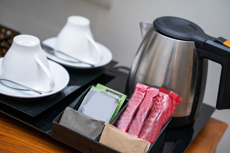 sachet coffee and tea for drink in room tea and coffee setup